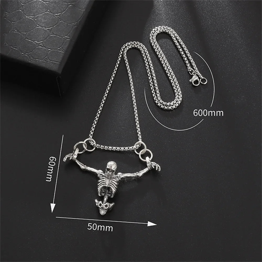 Punk Skull Necklace Captivity Skull Pendant Bicycle Rock Jewelry Gift For Men And Women Zinc No Gems