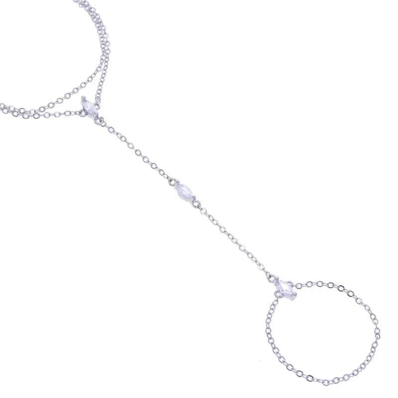 2025 New Geometric Marquise Cubic Zirconia CZ Paved Double Wrist Hand Chain Bracelet Simple Fashion Women Finger Slave Jewelry
