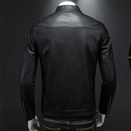 Men's Leather Clothing Fashion Slim Fit Zipper Leather Jacket Solid Casual Jacket