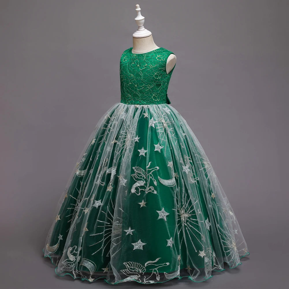 Children's dress, princess dress, girl's dress, temperament, long mesh dress, stage walk, piano performance costume