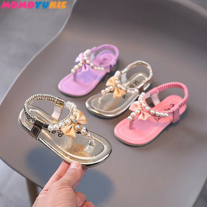 Summer Girls Shoes Bead Flats Fling Princess Shoes Baby Dance Shoes Kids Sandals Children Wedding Shoes Pink