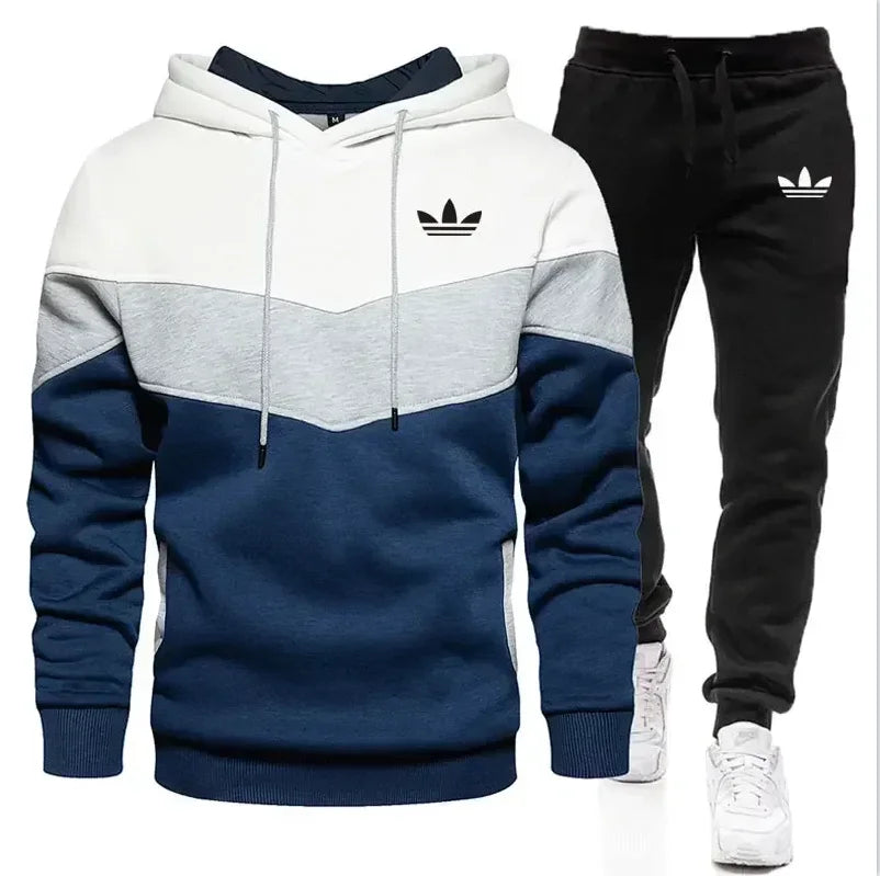 New autumn and winter men's long-sleeved pullover hoodie + pants 2-piece fashionable outdoor running men's sportswear set
