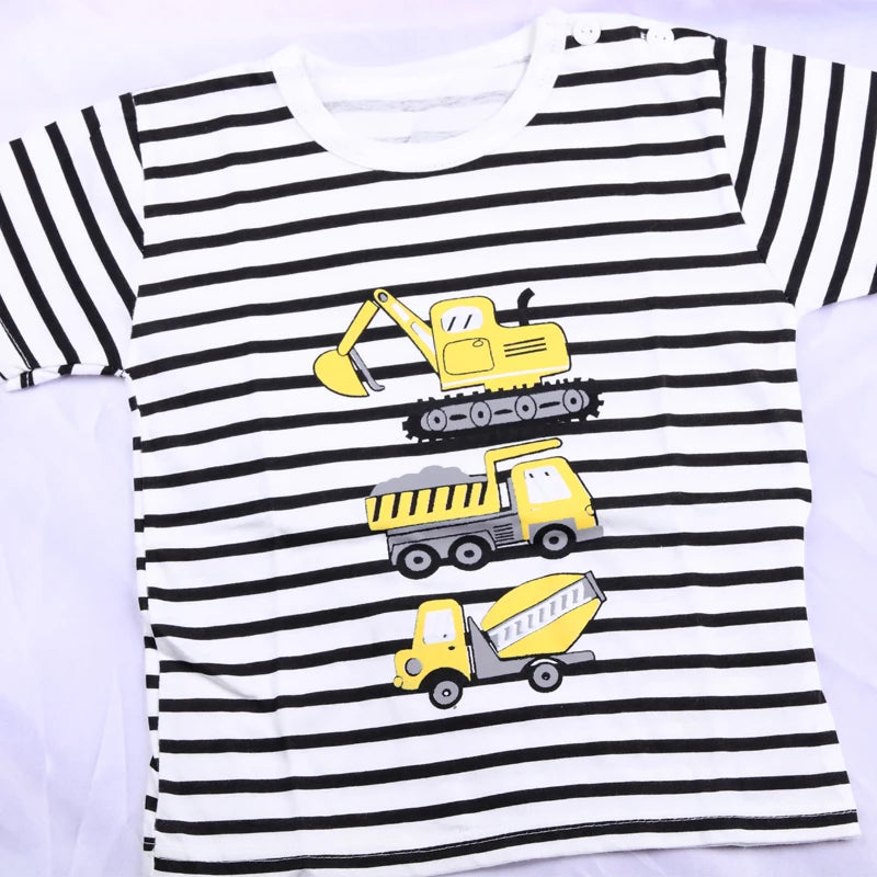 Summer Boys' Short Sleeved Suit Cartoon Excavator Cotton Short Sleeved Top +Shorts 2pcs Set Children Boy Kids Pyjamas Suit 0-4T