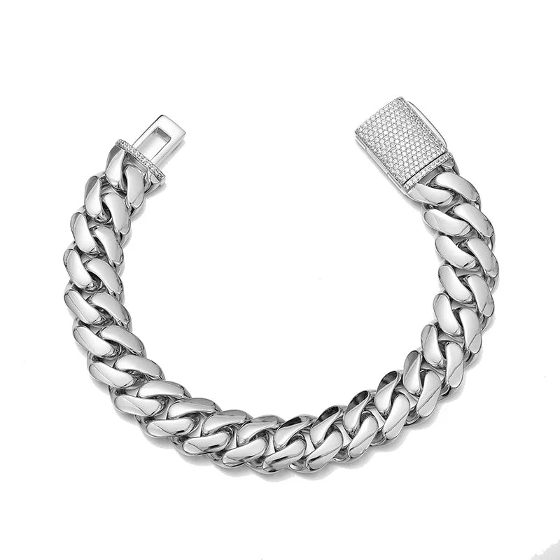 Hip Hop Rock Stainless Steel Rhombus Cuban Miami Link Chain Bracelets for Men Bling Iced Out Rapper Jewelry Gold Silver Color