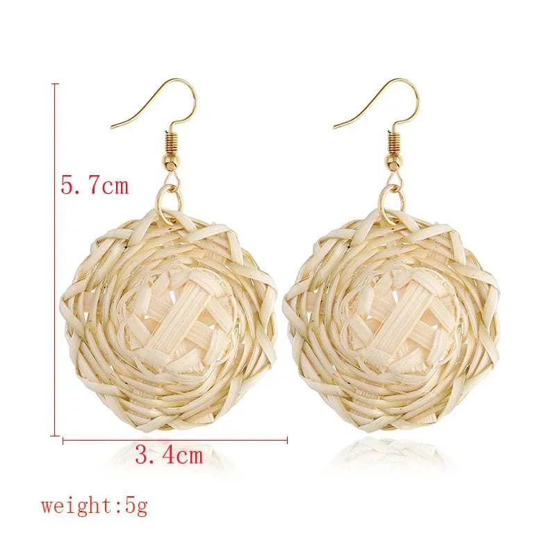 Personality Bamboo Rattan Hand-woven Geometry Drop Dangle Earrings for Women Temperament Summer Beach Stud Jewelry Holiday Gift