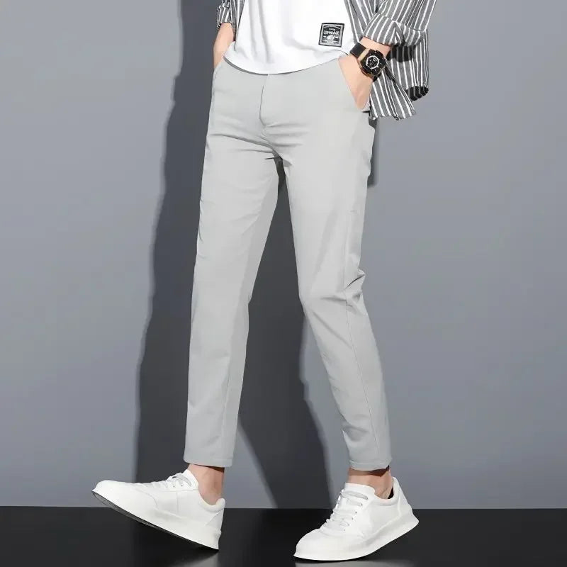 Black Social Tailoring Male Suit Trousers Business Men's Summer Pants 9 Cropped