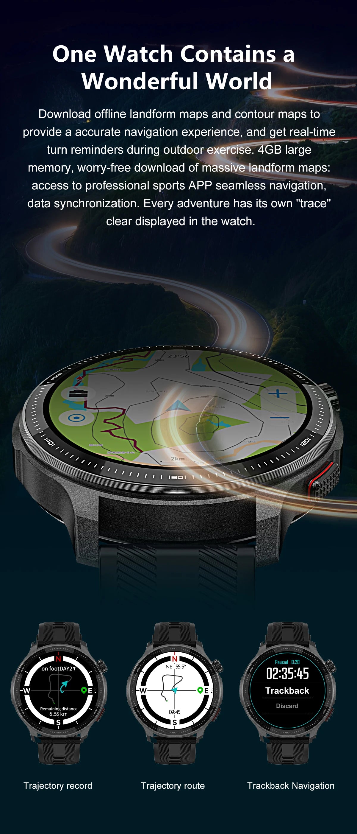 NEW GPS Offline Maps Smart Watch 1.43" AMOLED Military Sports Smartwatch 4GB Memory Video Player 30m Swim Waterproof Bracelet