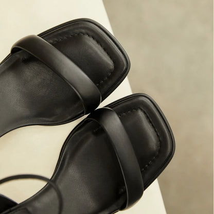 2023 Summer Narrow Band Women Sandal Fashion Square Low Heel Ladies Elegant Dress Sandal Shoes Outdoor Casual Slides