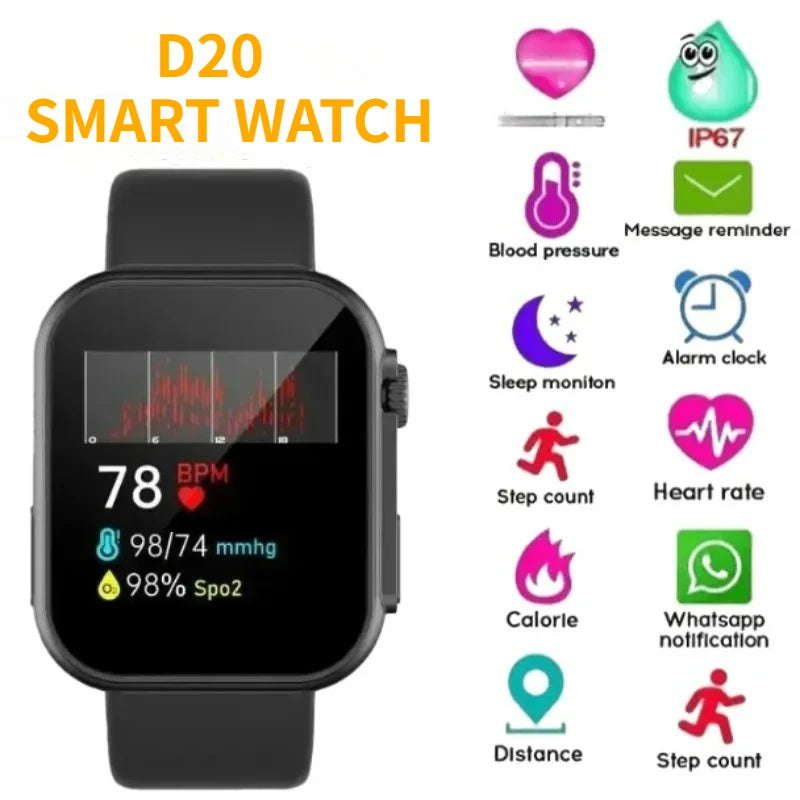 D20 Smart Watch Sport Fitness Tracker Pedometer Smartwatch for Men Women Digital Wristwatch