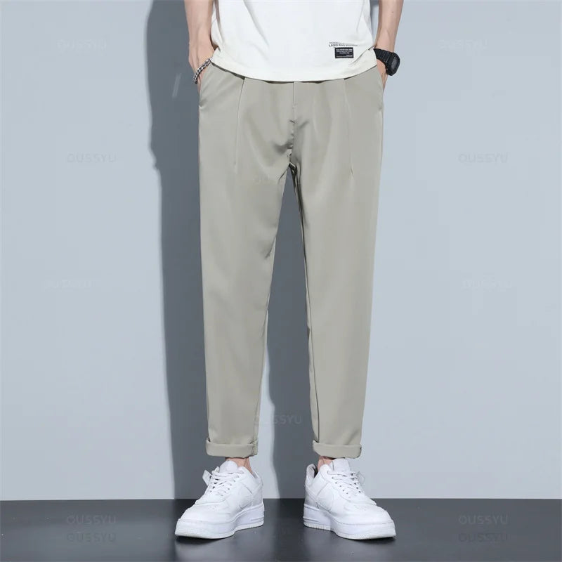 Brand Clothing Business Suit Pants Men Pendulous Smooth Solid Casual