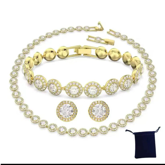 High Quality Women's Classic Happiness Diamond Round Crystal Necklace Set S925 Silver Gorgeous Una Angelic Series Jewelry Set
