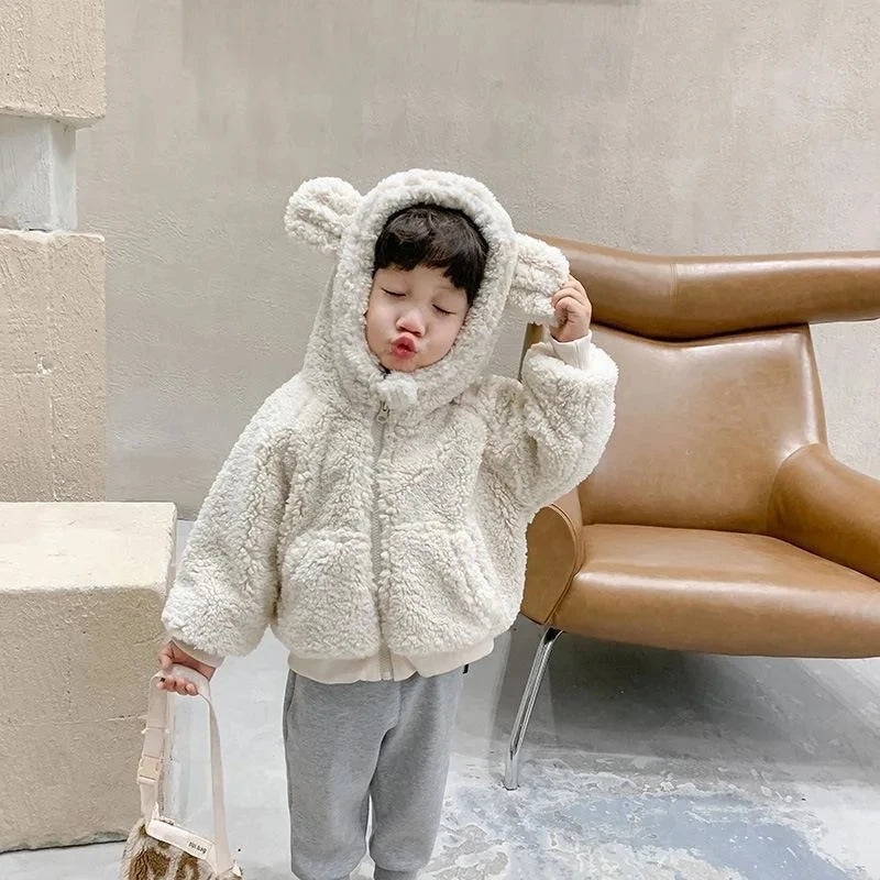 Plush Boys Coat Cute Ears Autumn Lambswool Kids Jacket Fashion Little Princess Coat