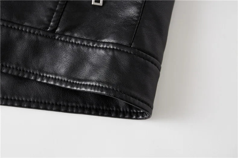 Winter Black Leather Jacket Men Fur Lined Warm Motorcycle Jacket Slim Street