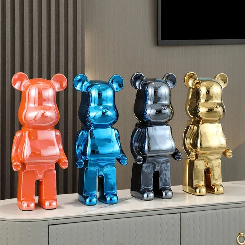 28cm Aesthetic Bear Figure Ceramics Plating Violent Bear Statue Animal Figurine Sculpture Luxury Living Room Decoration Ornament