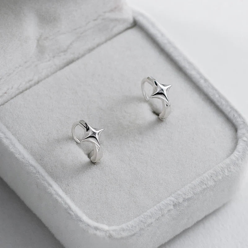 WANTME 925 Sterling Silver Minimalist Glossy Star Huggies Hoop Earrings for Women Trendy Romantic Party Piercing Jewelry Gift