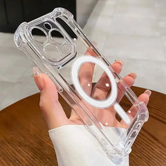 Transparent Case For iPhone 16 15 14 13 12 11 Pro Max Plus Magnetic Shockproof Soft Bumper Cover