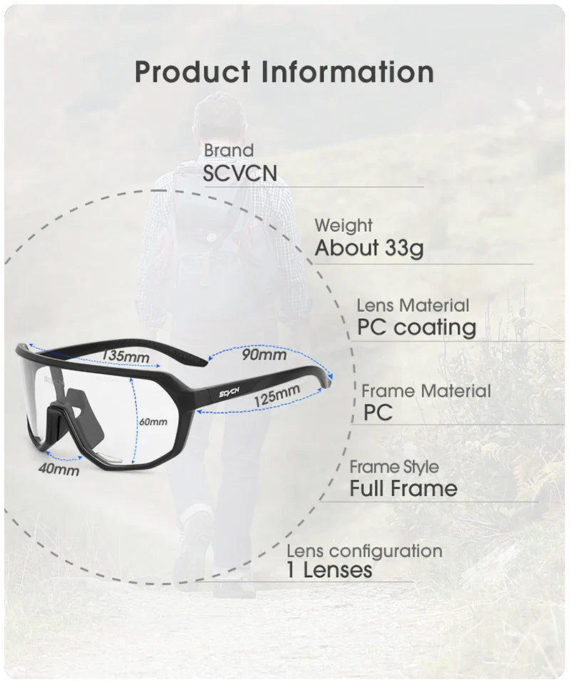 SCVCN Photochromic Cycling Sunglasses Cycling Glasses UV400 Bicycle Eyewear Sports MTB Outdoor Bike Goggles Sunglasses Eyepieces