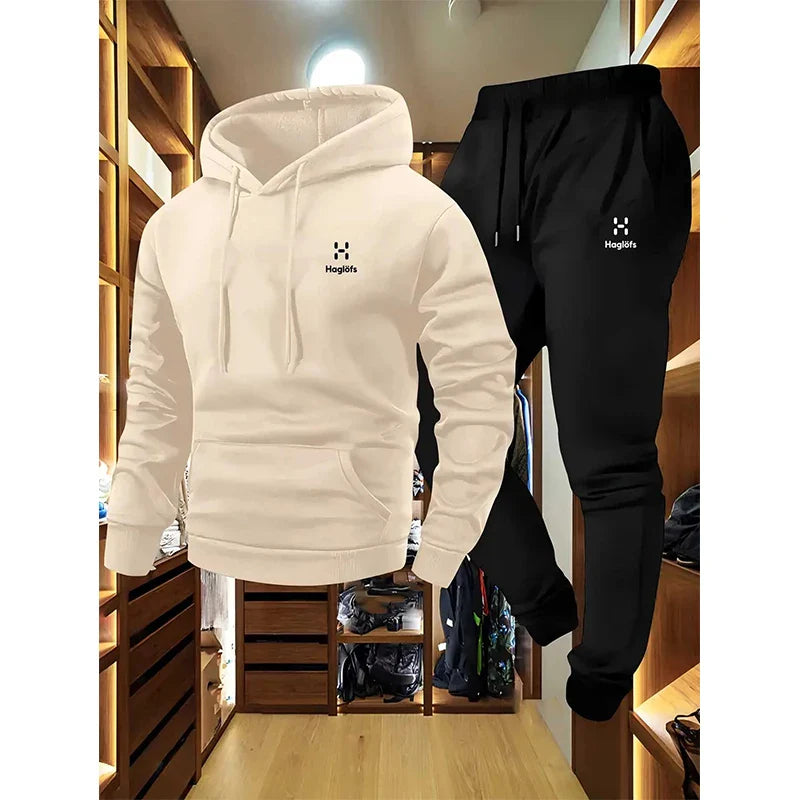Men's hooded sweatshirt and sweatpants set casual long-sleeved geometric print hooded style pocket comfortable Streetwear style