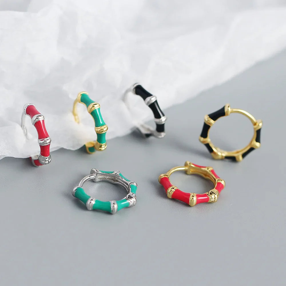 925 Sterling Silver Earring Colorful Dripping Oil Material Ear Ring Ear Buckle Rhombus Shape Trend Wild Girl Women Boy Ear Jewel
