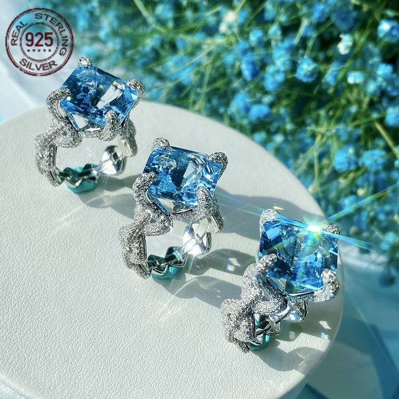 925 Silver Rings For Women Big Suqare Cut Lab Topaz Gemstone Ring Noble White Gold Plated Trendy Wedding Engagement Jewelry