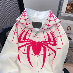 Hip Hop Men Hoodie Flocked Spider Hooded Coat Spring Autumn Gothic Style