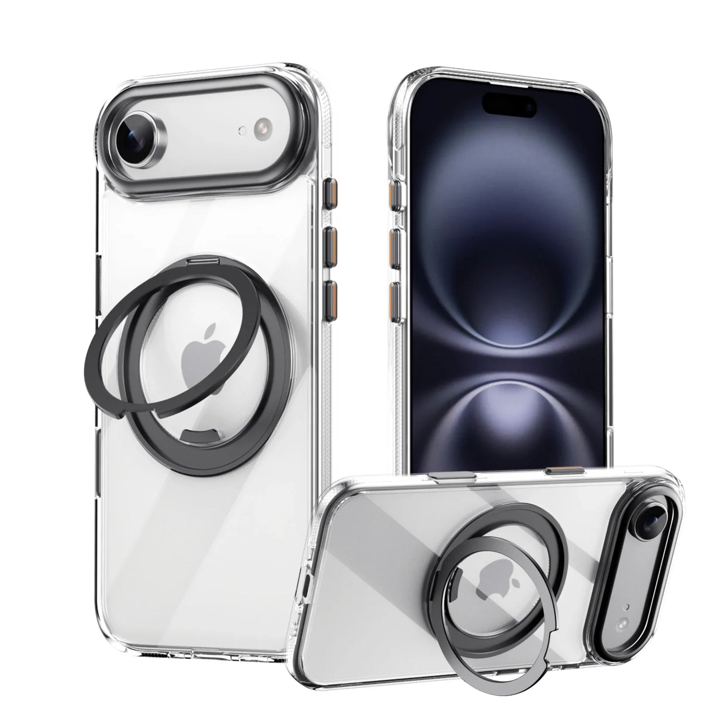 360° transparent Round ring Case for IPhone 12 13 14 15 16 Pro Max Fall prevention funda Cover sling Metal buttons 17 Air case
