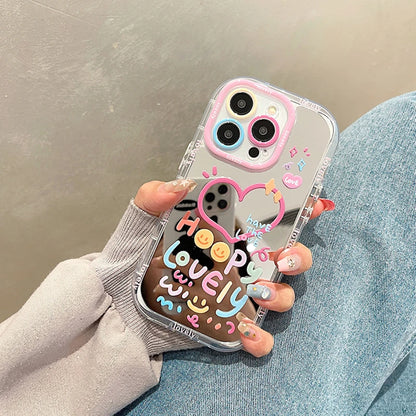 Lovely Girl Heart Mirror Phone Case For iPhone 11 12 13 14 15 16 Pro Max Shockproof