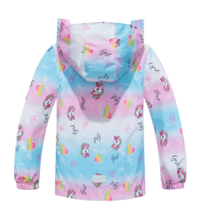 Girls Unicorn Rain Jackets with Removable Hood Lightweight Waterproof Windbreakers Raincoats