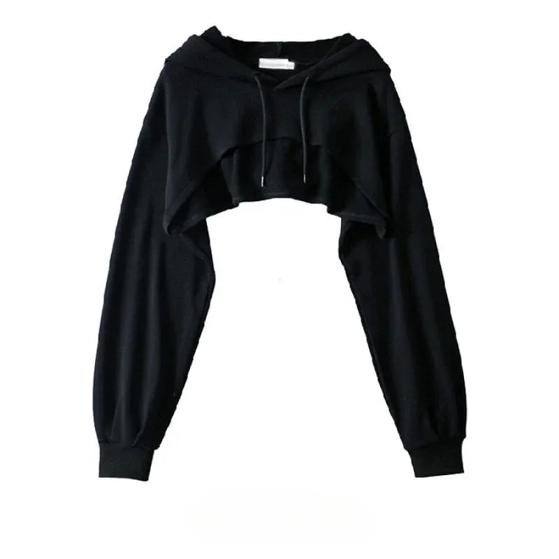 Hoodie Female Hoodie Personality Irregular Crop Ultra Short Style Long Sleeve Top