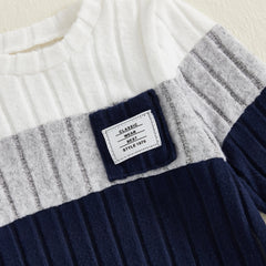 VISgogo 0-3 Years Boys Fall 2Pcs Clothes Sets Long Sleeve O Neck Patchwork Pullover Solid Color Pants