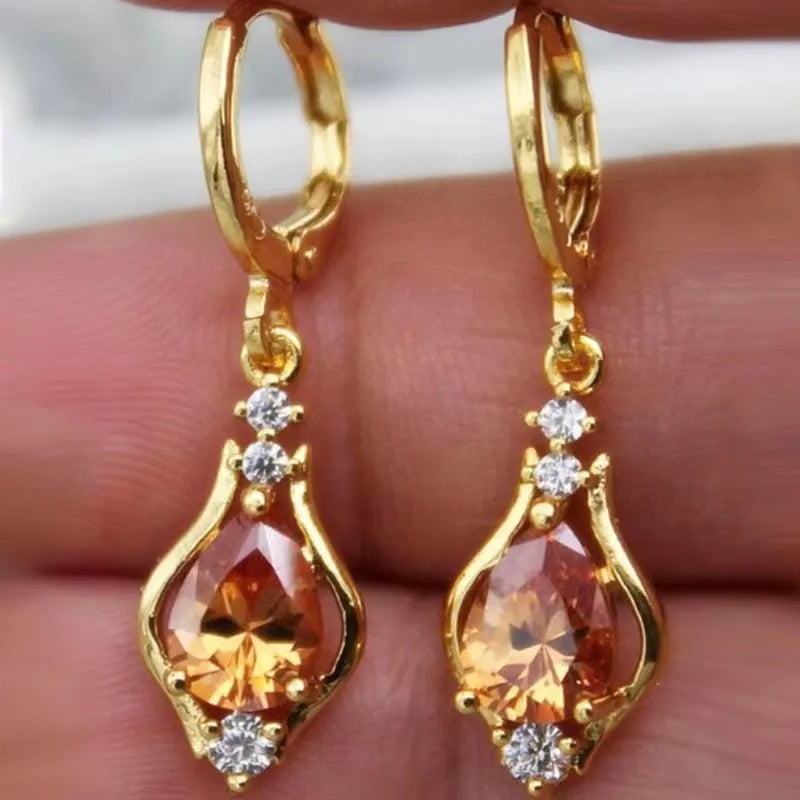 Luxury Trendy Purple Water Drop Crystal Dangle Earrings for Women Charm Wedding Bride Party Korea Earring Jewelry Accessory Gift