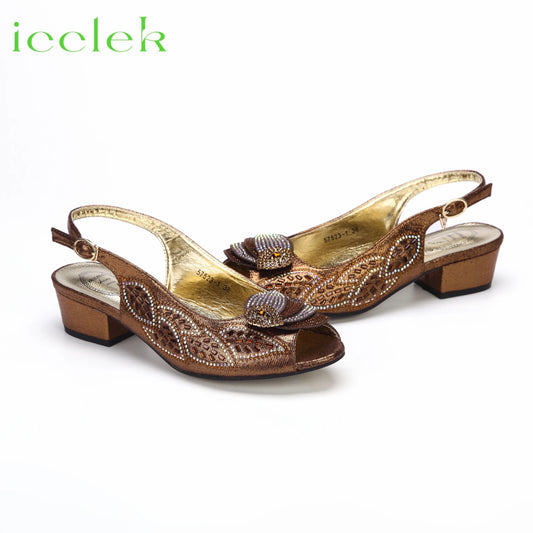 Brown Color Elegant Low Heels Nigeria Popular Design African Ladies Shoes