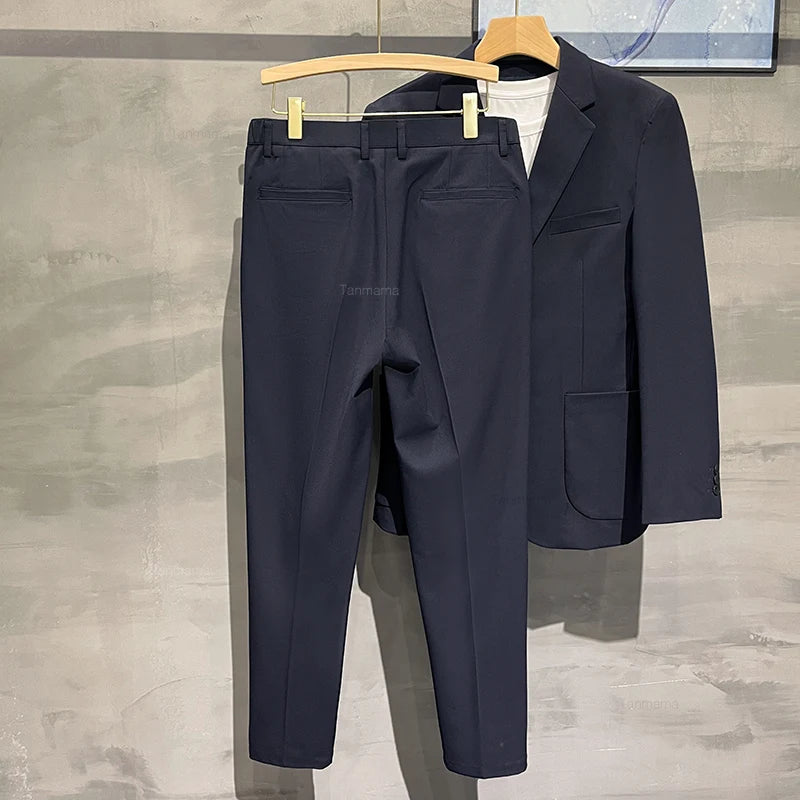 Men's Slim Suit Pants Fashion Draped Elastic Waist Business Office Formal Trousers