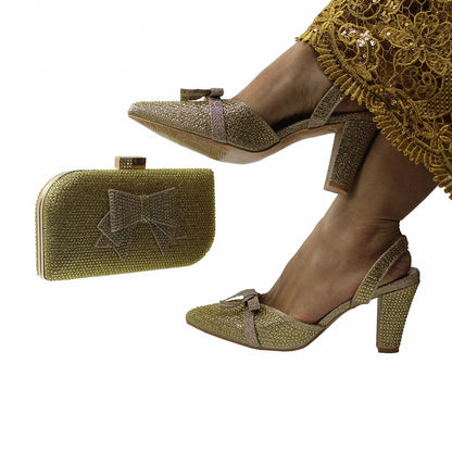 Italian Women Shoes and Bag to Matching Bag Set in Golden