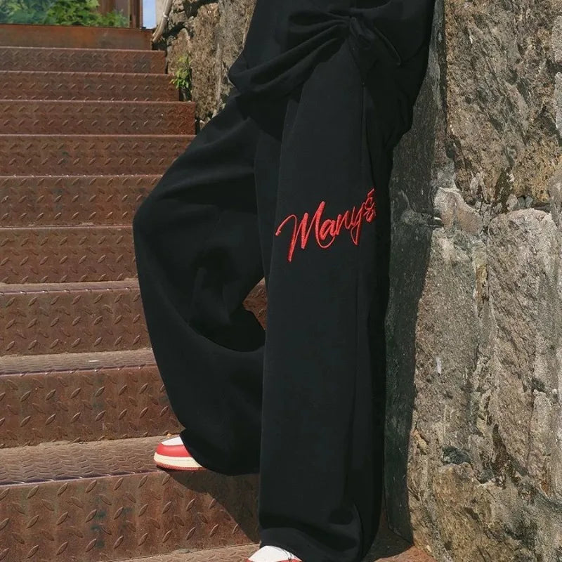 Gray Hip Hop Jazz Pants Men Women Fashion Letters Embroidery Loose Wide Leg