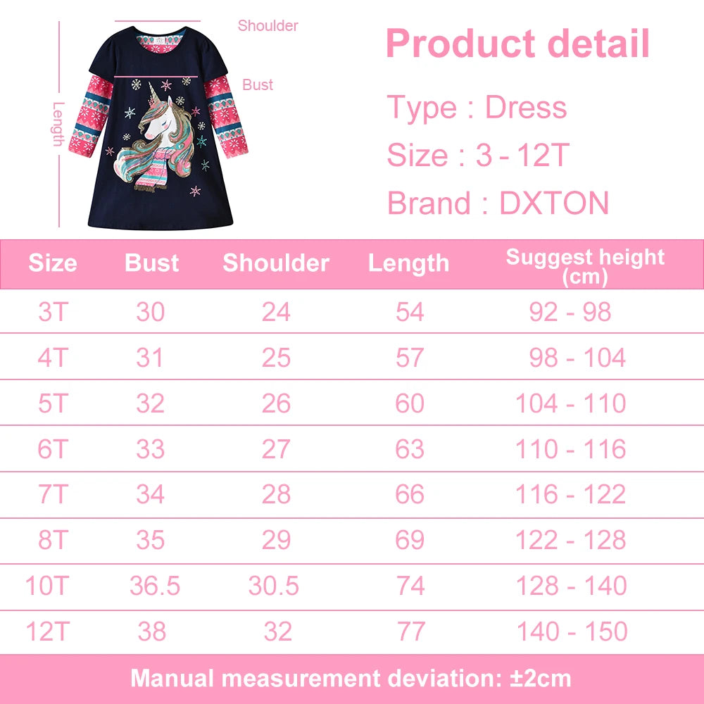 Girls Casual Dresses Kids Unicorn Appliqued Cotton Year Dress Children