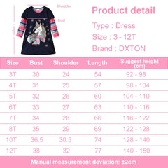 Girls Casual Dresses Kids Unicorn Appliqued Cotton Year Dress Children