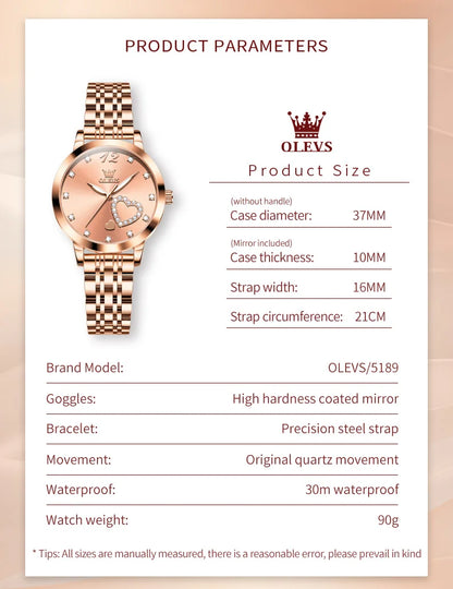 OLEVS 5189 Love Diamond Inlaid Steel Band Women's Quartz Watch