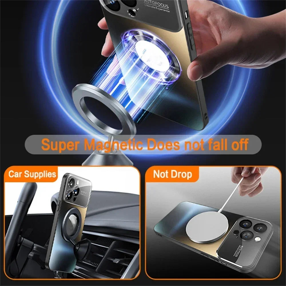 Luxury Titanium Metallic Color Matte Magnetic Case for iPhone 17 16 Pro Max 15 14 Plus 13 12 For Magsafe Wireless Charge Cover