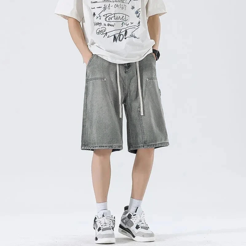 Men's Denim Shorts Summer Loose Vintage Hip-hop Cargo Moto Short