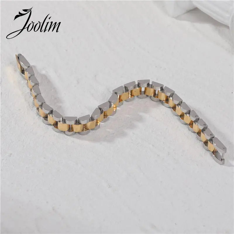 Joolim Jewelry Wholesale Waterproof&No Fade Fashion Chunky Watchband Adjustable Stainless Steel Bracelet High End PVD for Women