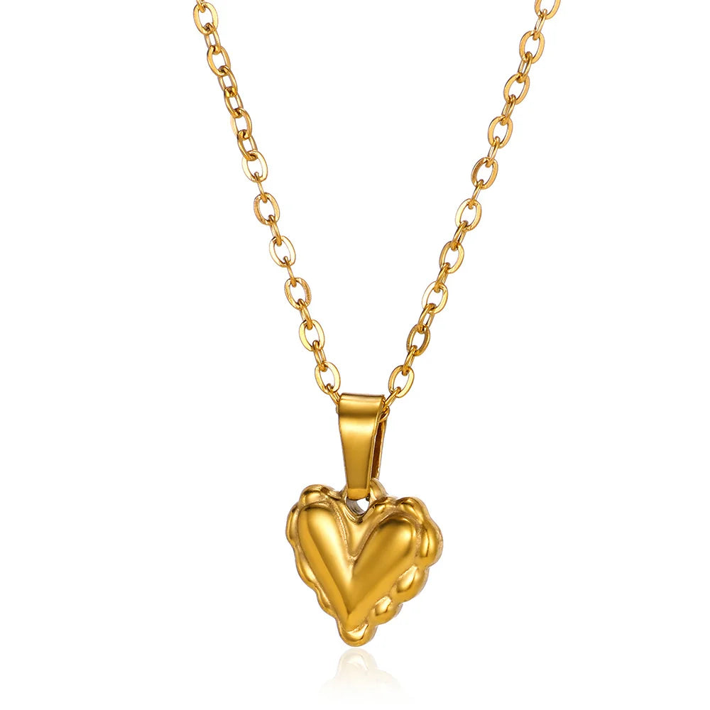 Stainless Steel Love Heart Pendant Necklace For Women Fashion Gold Color Flower Necklace Couple Aesthetic Jewelry Accessories