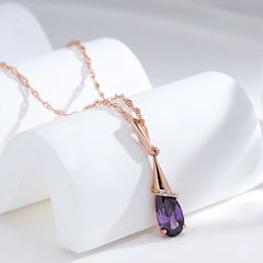 Fashion 585 Rose Gold Color Long Pendant Necklace for Women Water Drop Purple