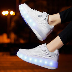 Children's Kids Boys Girls USB Charging Glowing Casual Sneakers Led Light Wheels Outdoor Parkour Roller Skate Shoes Sports