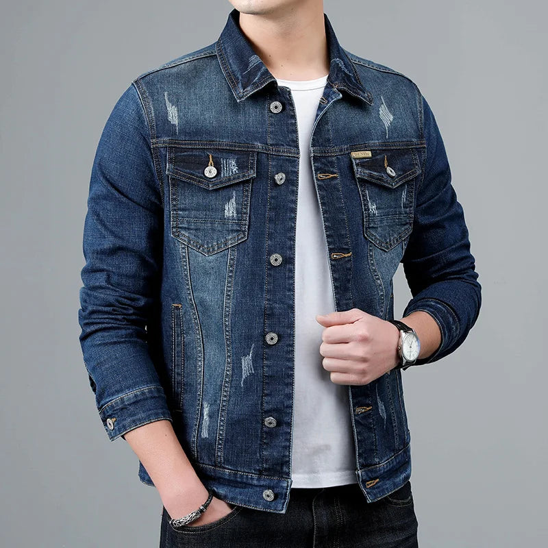 Jacket Men's Casual Cotton Black Denim Jaqueta Jeans
