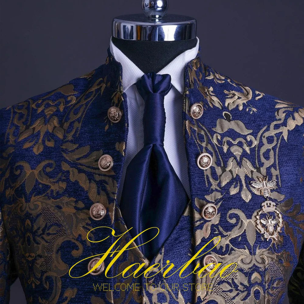 Mens Beach Wedding attire: Men Suit Set Stand Collar Mens Wedding Suits Formal