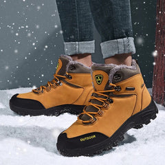 STRONGSHEN Men Snow Boots Waterproof Leather Sneakers Cotton Warm Military Boots