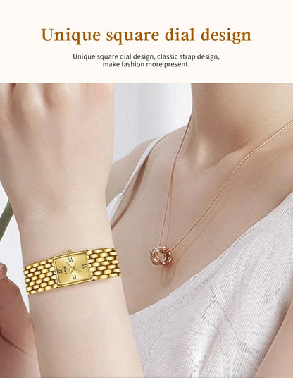 LIGE 2025 New Gold Women's Watch Luxury Quartz Watch Stainless Steel Bracelet Retro Fashion 30M Waterproof Watch for Women reloj