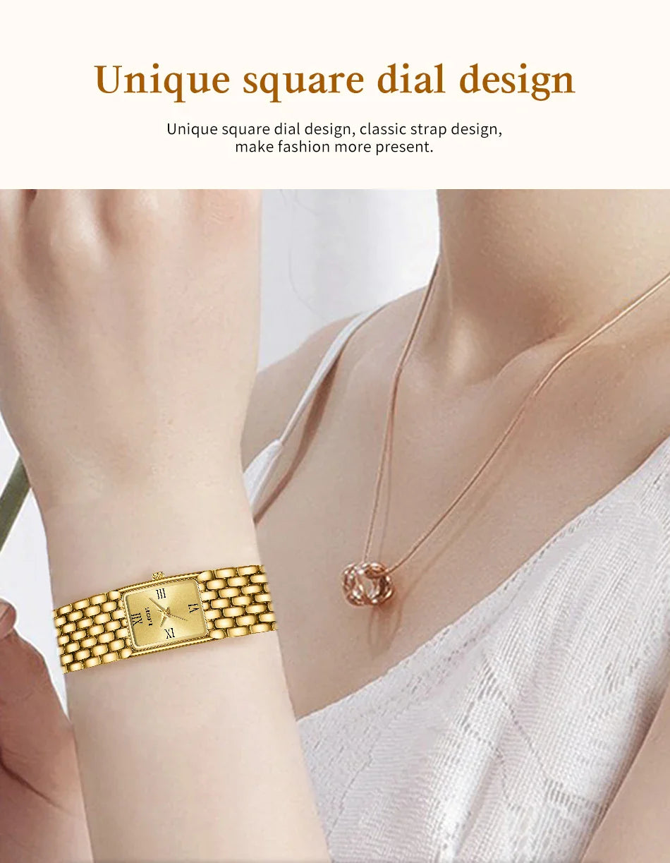 LIGE 2025 Fashion New Gold Women's Watch Luxury Quartz Watch Stainless Steel Bracelet Retro 30M Waterproof Watches Women reloj