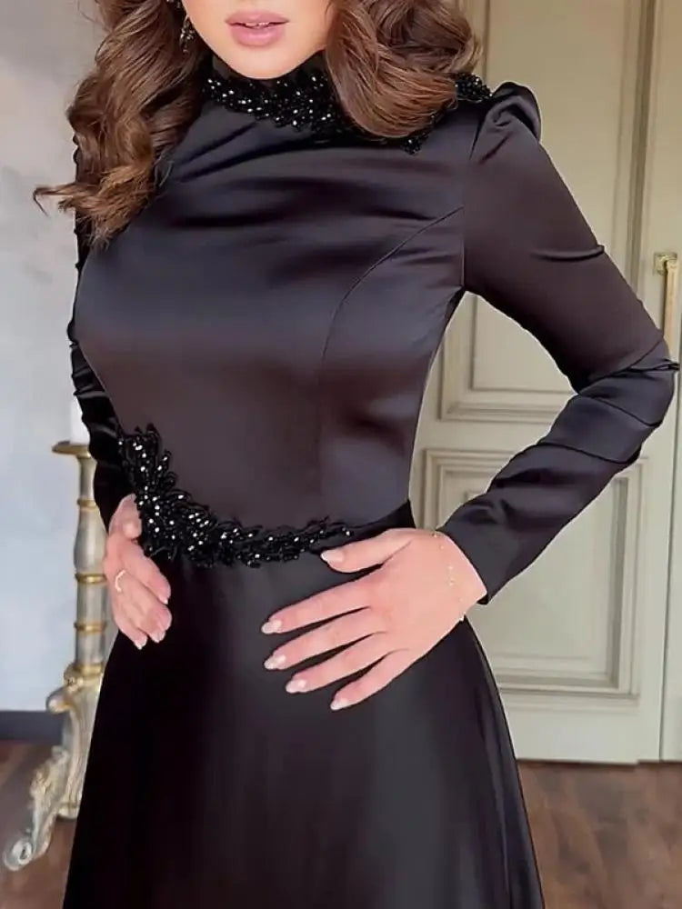 Evening Dresses: Womens Long Sleeves Embroidered Sequined Elegant Party